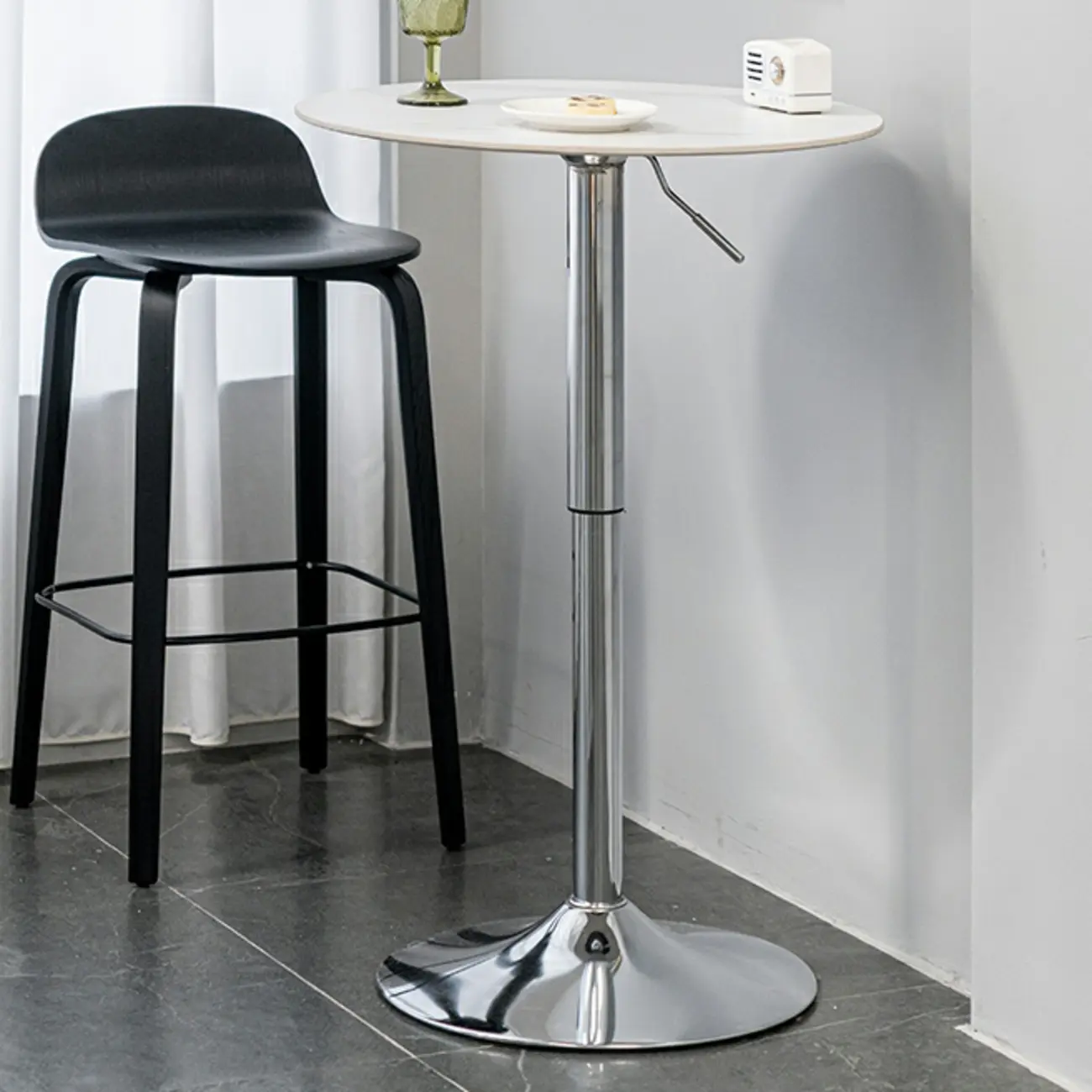 Modern White Stone Metal Pedestal Round Adjustable Bar Tables