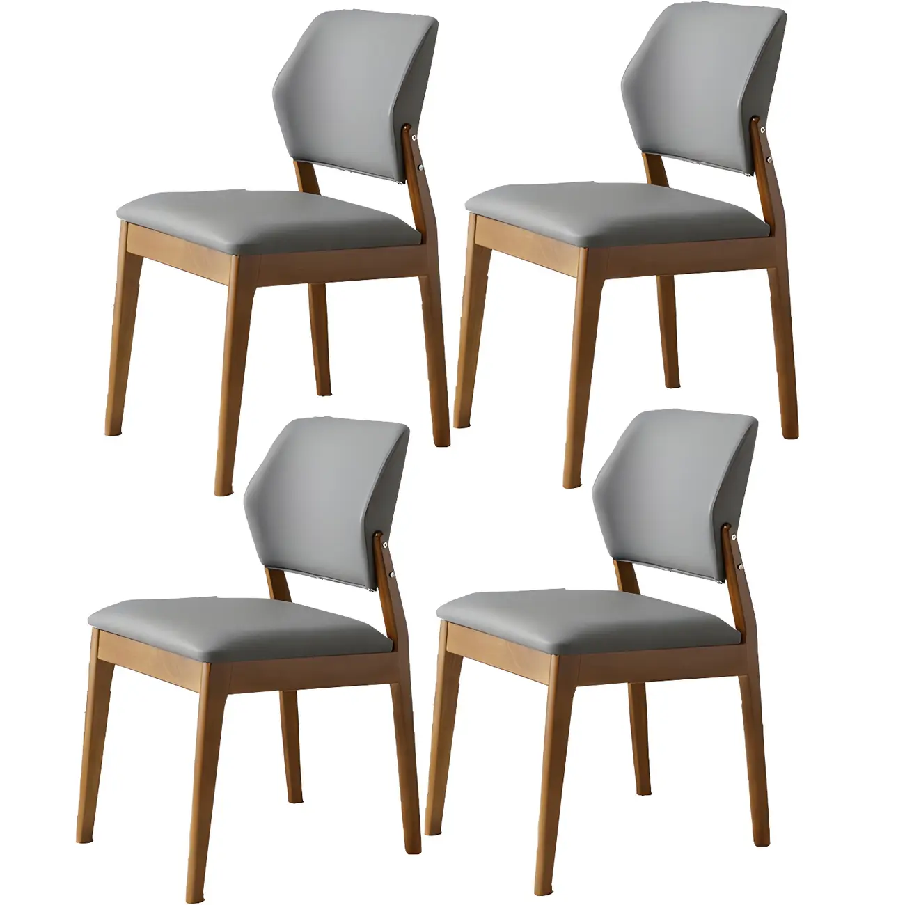Modern Wood Faux Leather Beige Low Back Dining Chair