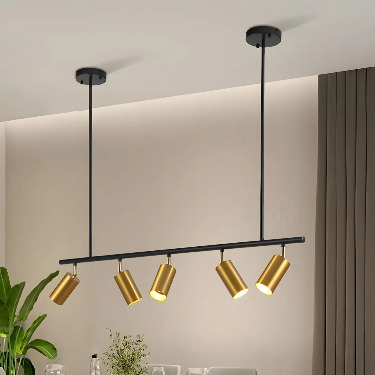 5-Light Modern Black/Gold Metal Cylinder Island Ceiling Light