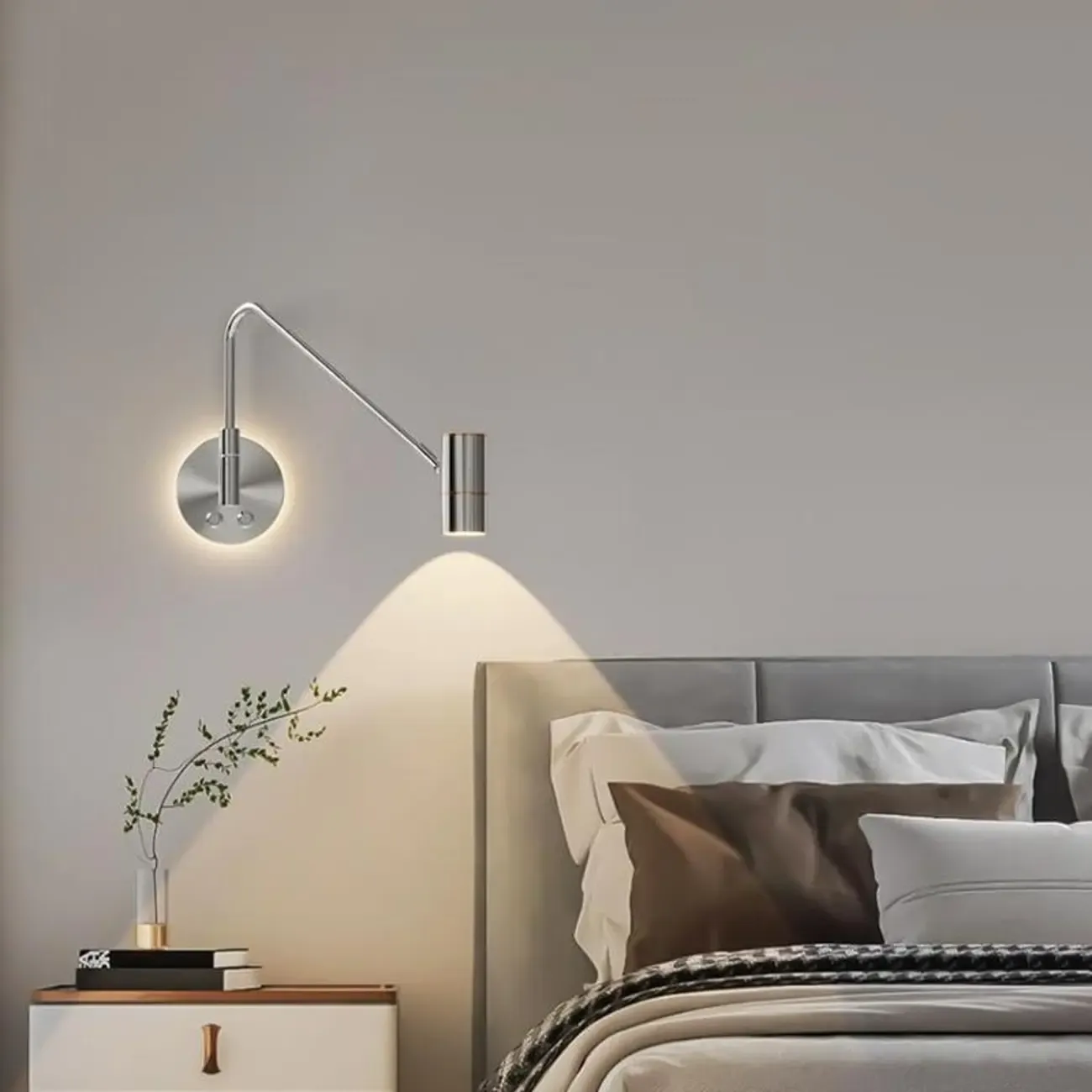 Dimmable Touch Swing Arm Wall Light for Bedside Reading