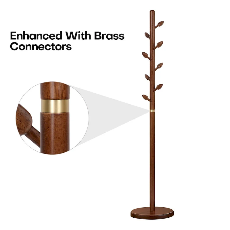 Rubberwood Freestanding Coat Rack, Coat Tree with 8 Bud-shaped Hooks - 15.75Dia. x 72.44H