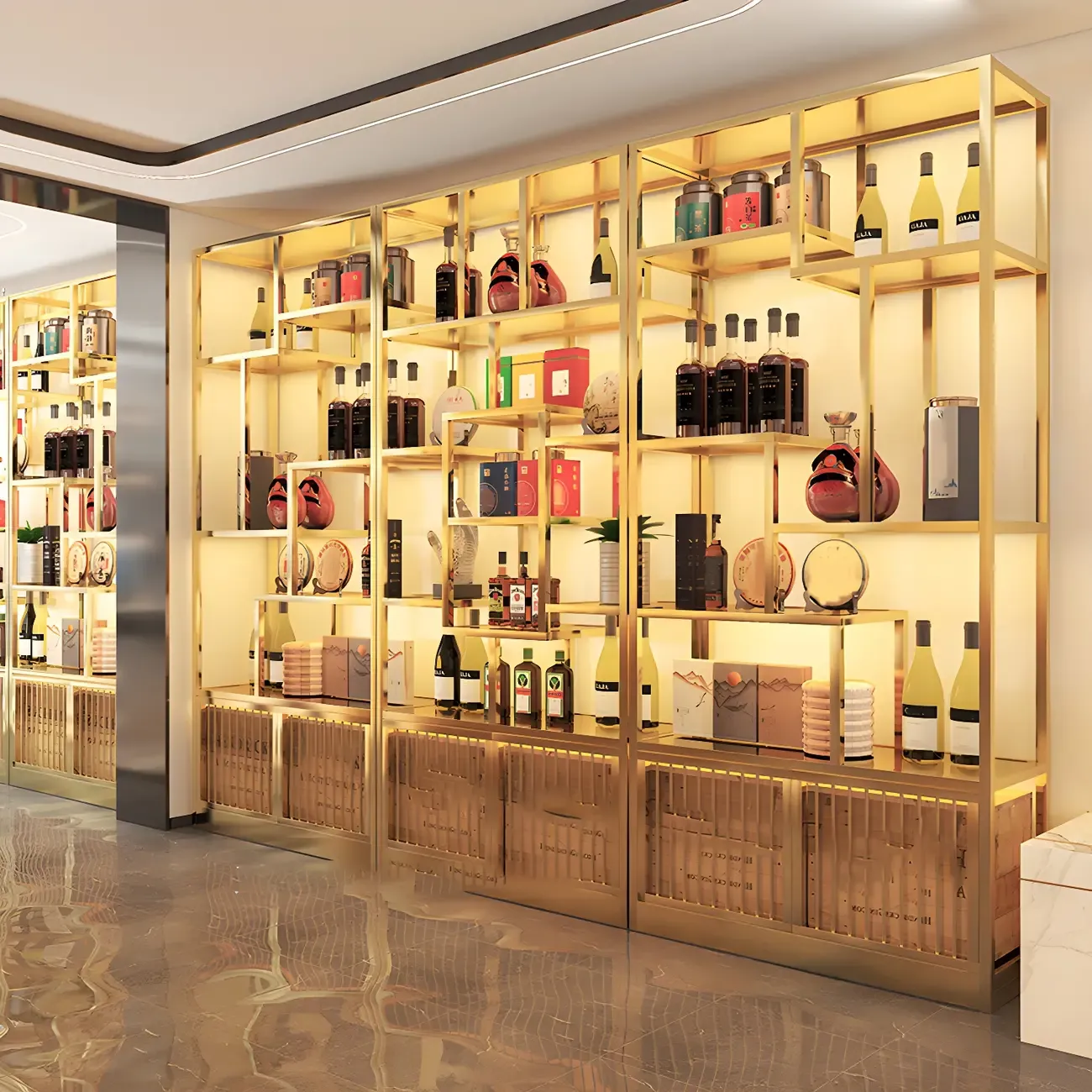 Glam Freestanding Gold Tall Metal Wine Rack