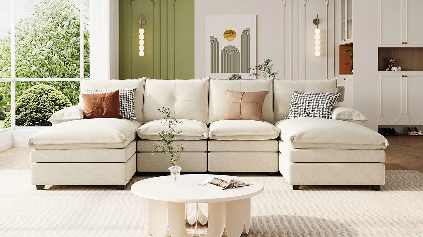 Walker Edison | Chenille Sectional Sofa with Adjustable Armrest Pillows