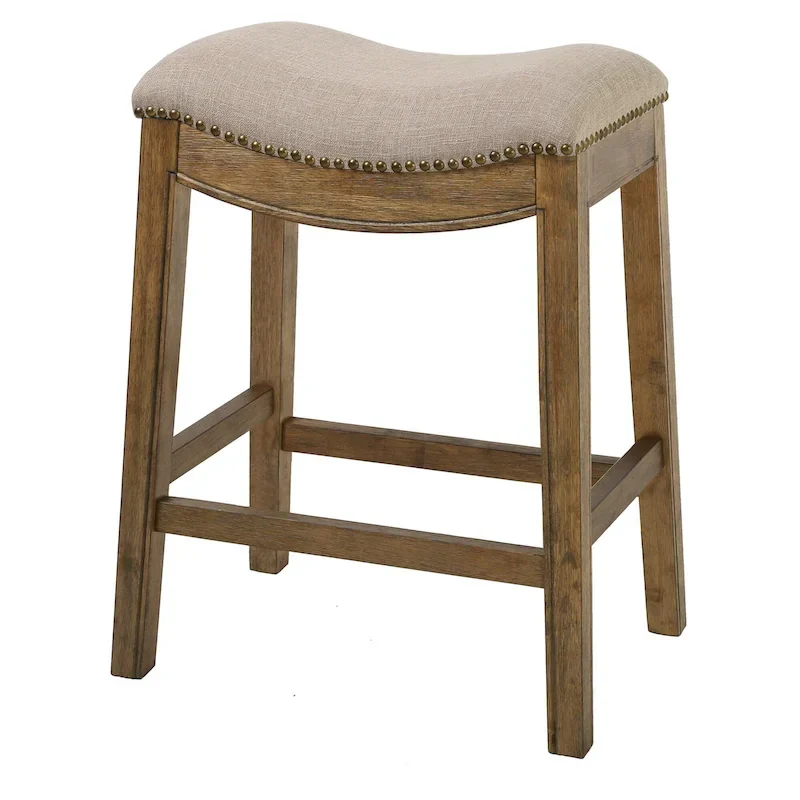 HomeRoots 26 Gray and Brown Fabric and Solid Wood Backless Counter Height Bar Chair
