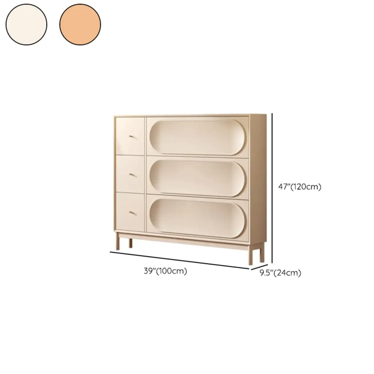 Cream Wooden Drop Front Shoe Cabinet with 3 Drawers