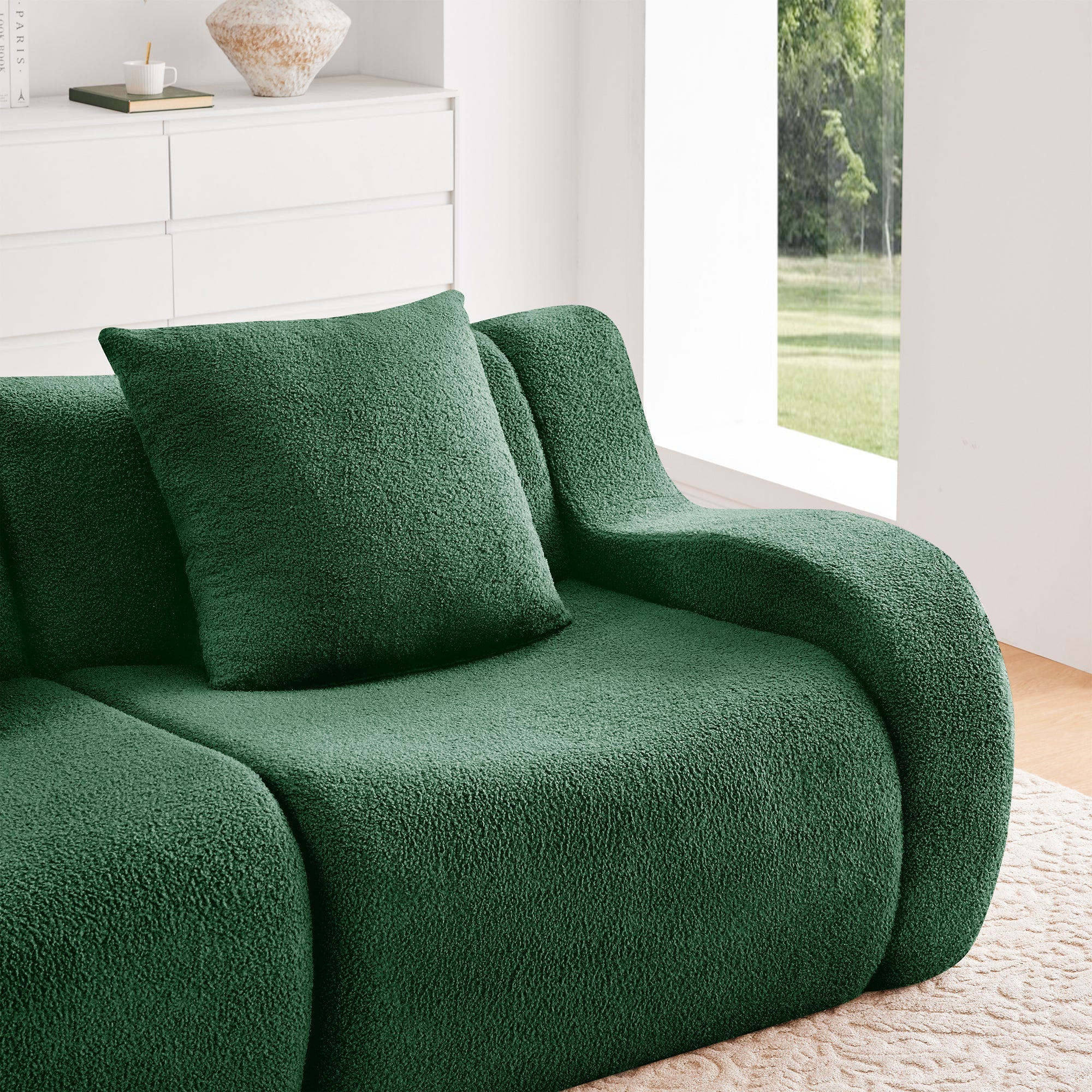 Curved Ergonomic Design L-Shaped Teddy Loveseat Sofa
