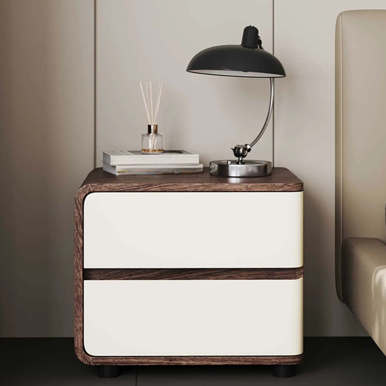Modern Narrow Wooden Nightstand with 2 Drawers