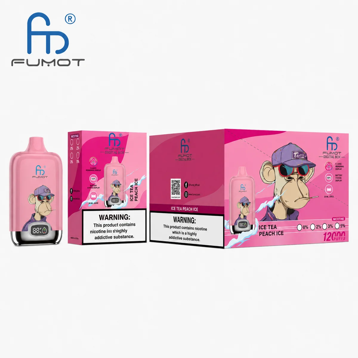 Fumot Digital Box 12000 Ice Tea Peach Ice – 10er-Displaybox mit Einweg-Vape und Einzelpackung