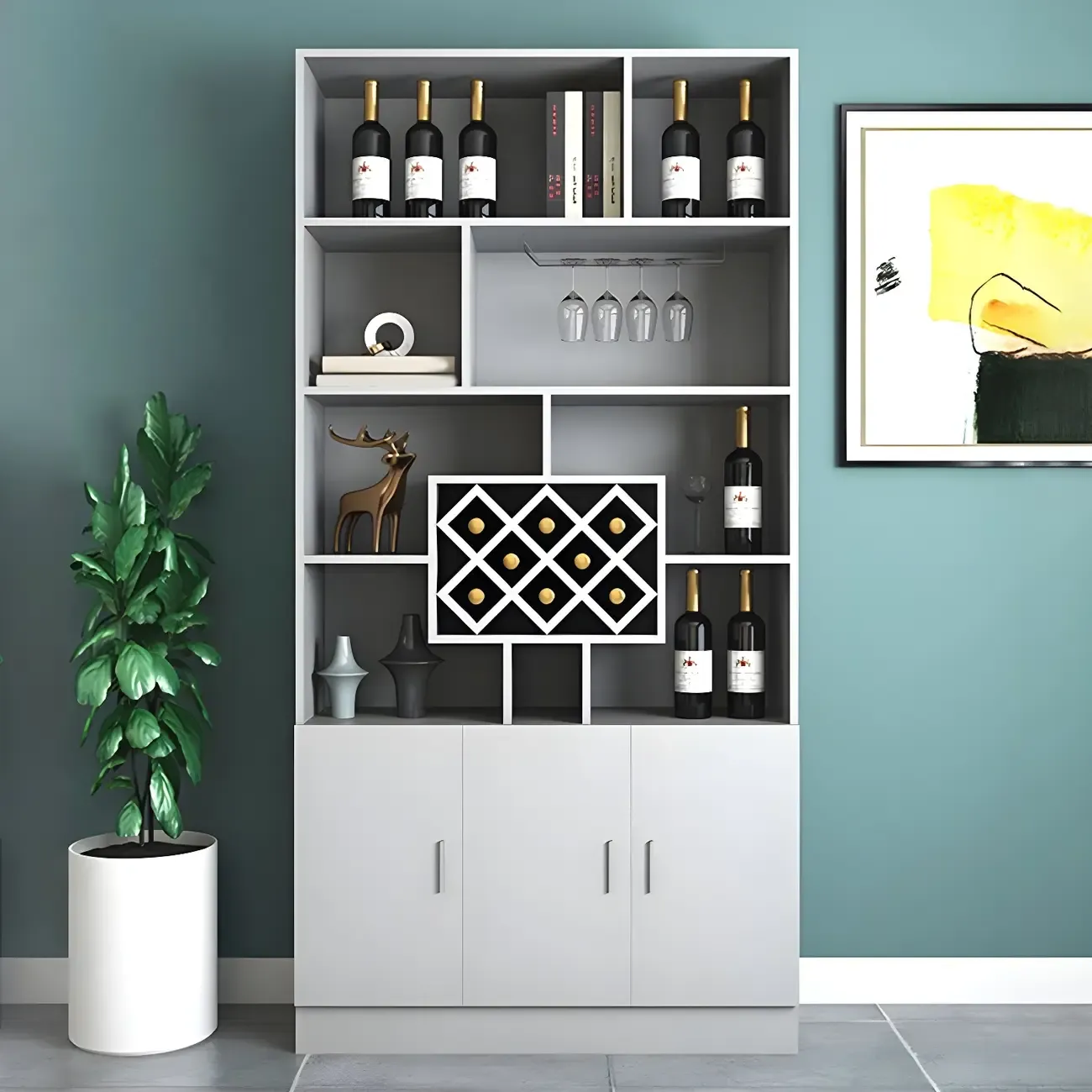 Black Modern Large Wooden Open Stackable Wine Cabinet