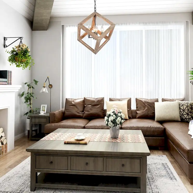 Loby Farmhouse Solid Wood Chandelier 4-light Rustic Geomerical Island Pendant Lights - D15.5  x H 18