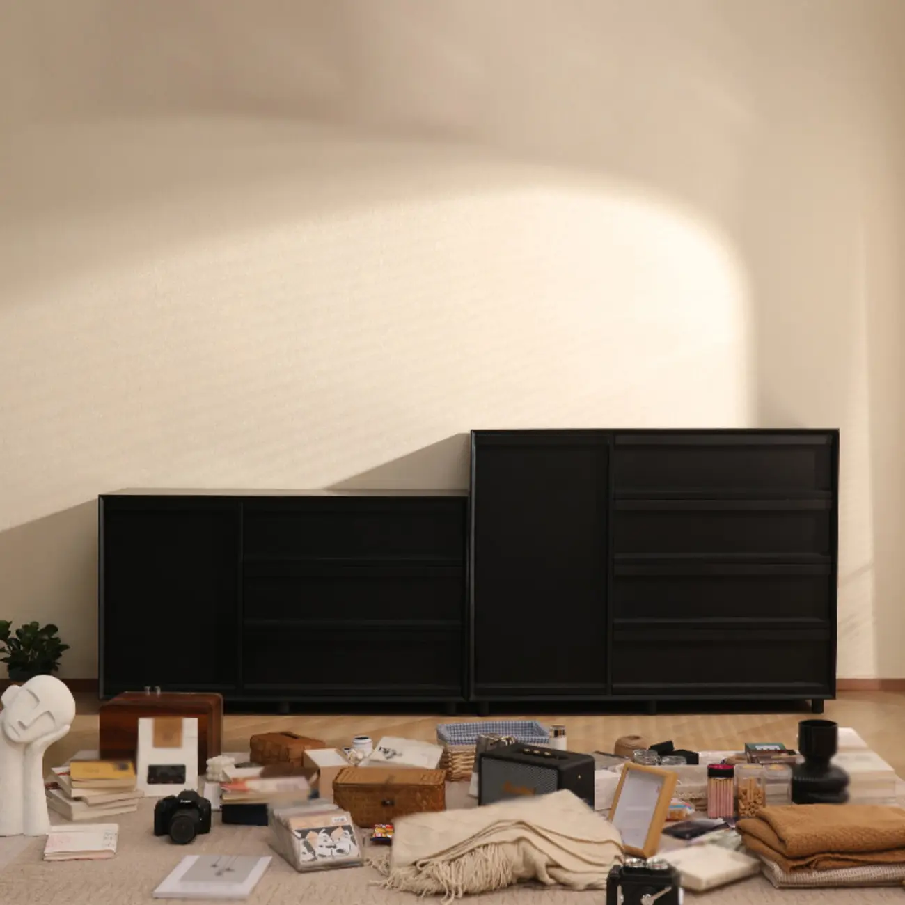 Industrial Wood Dresser with Drawers and Smooth Metal Rail