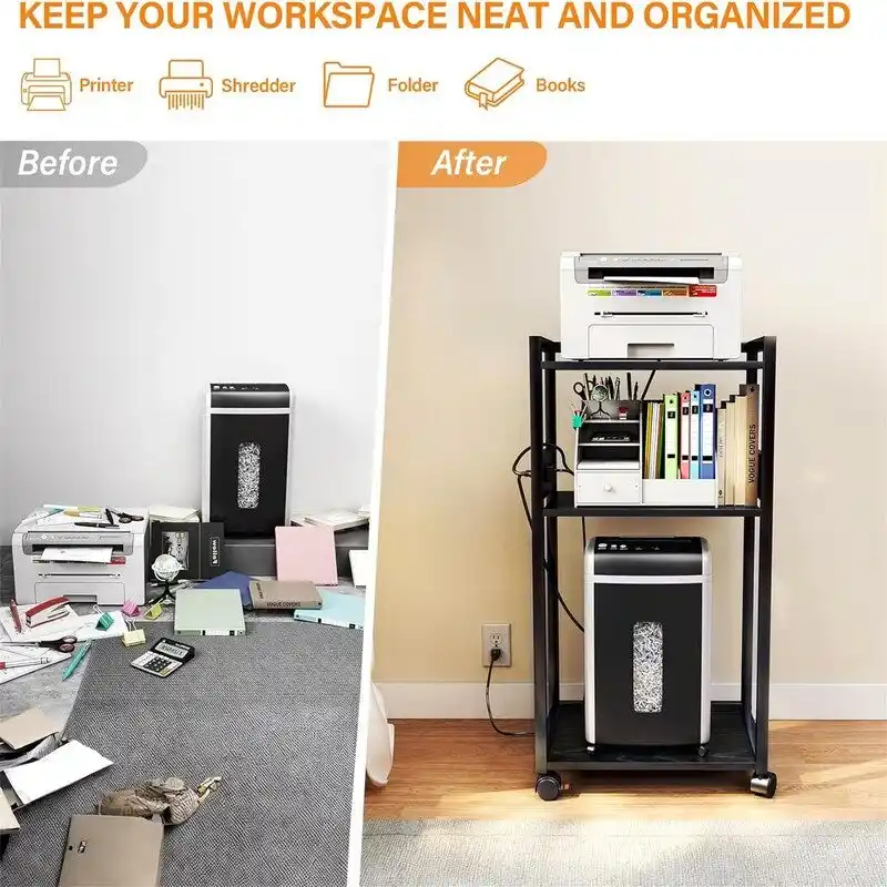 3-Tier Movable Printer Stand - 19Dx 14Wx 40H