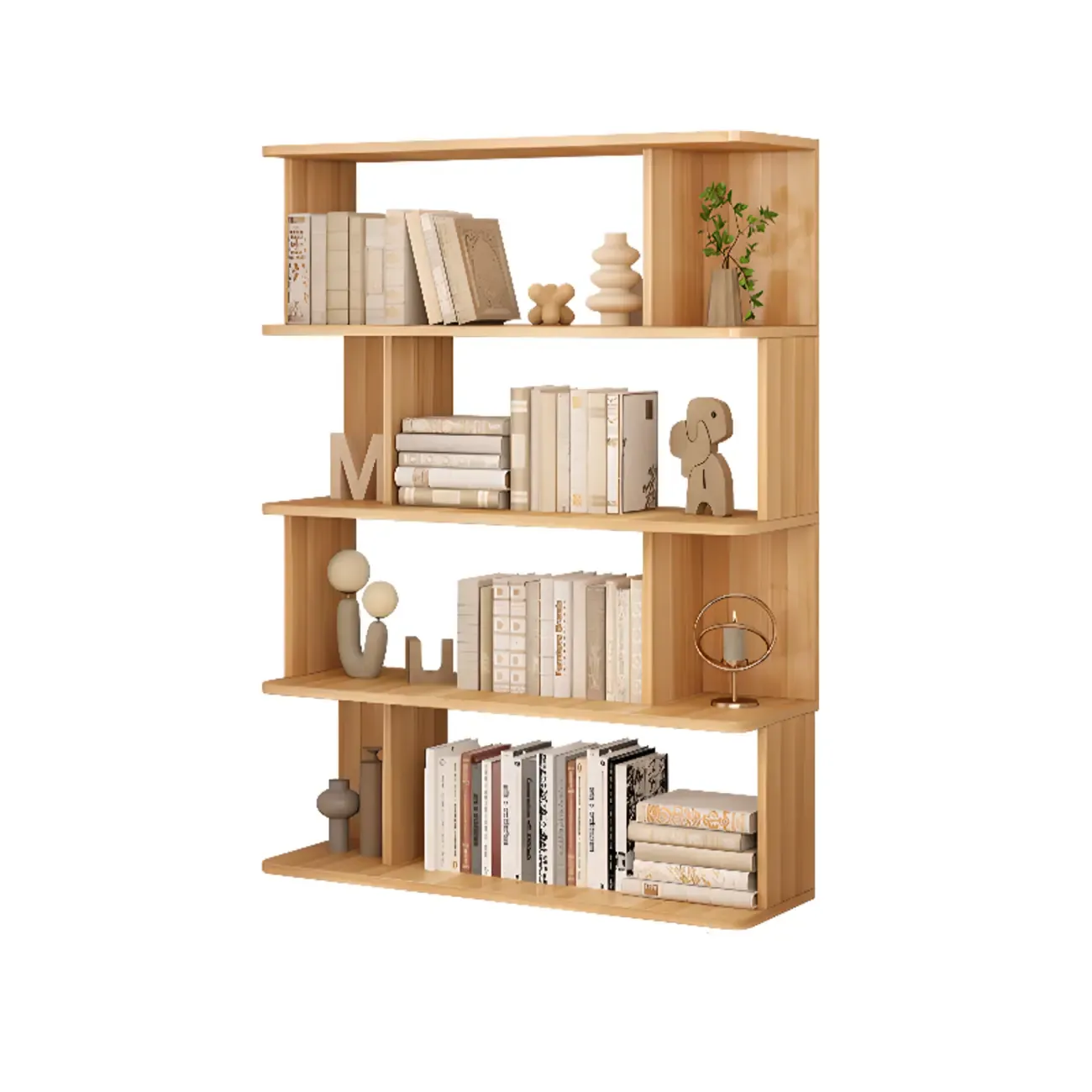 Mid-Century Vertical Walnut Wood Bookcase Open Back