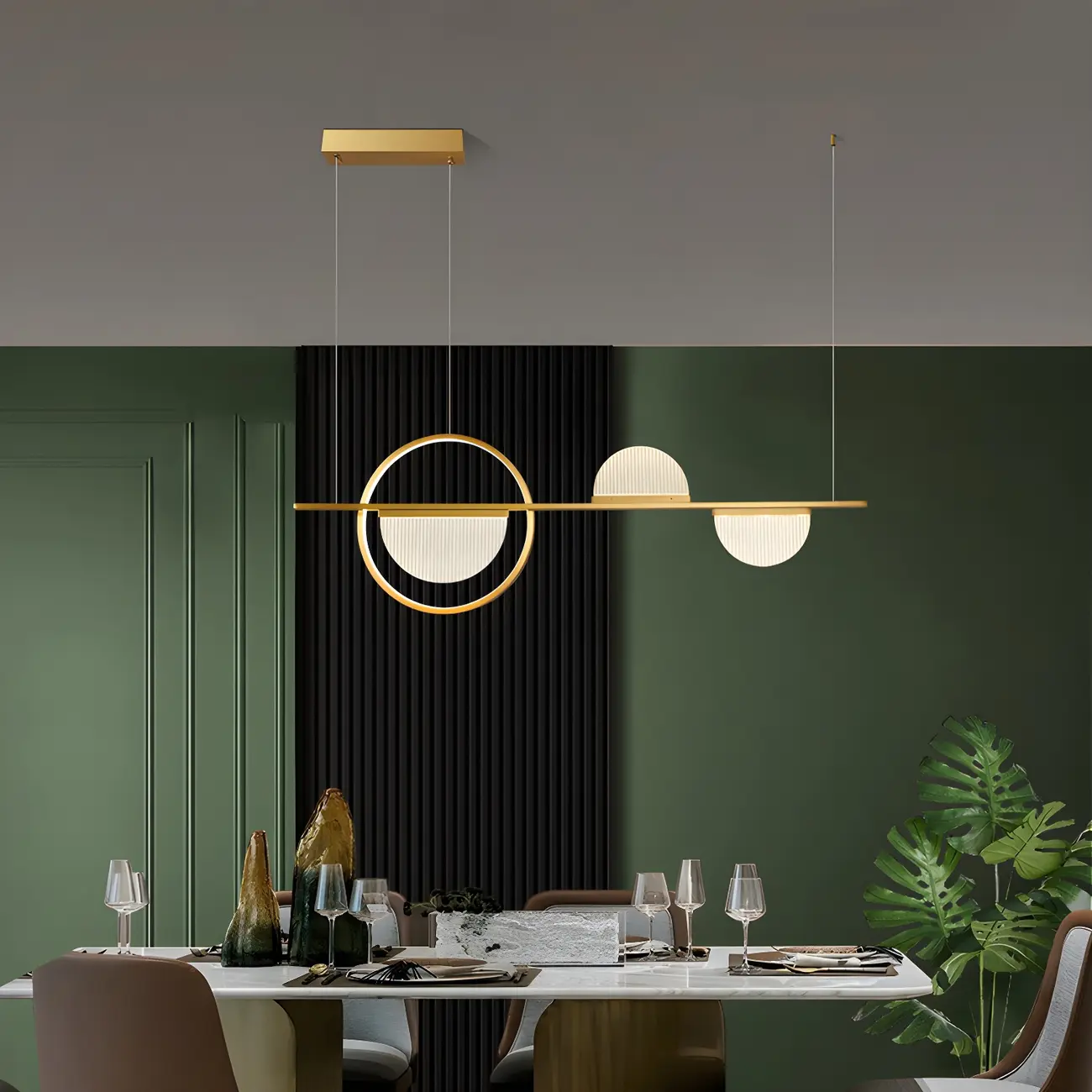 Modern Brass Semicircle Island Pendant Light