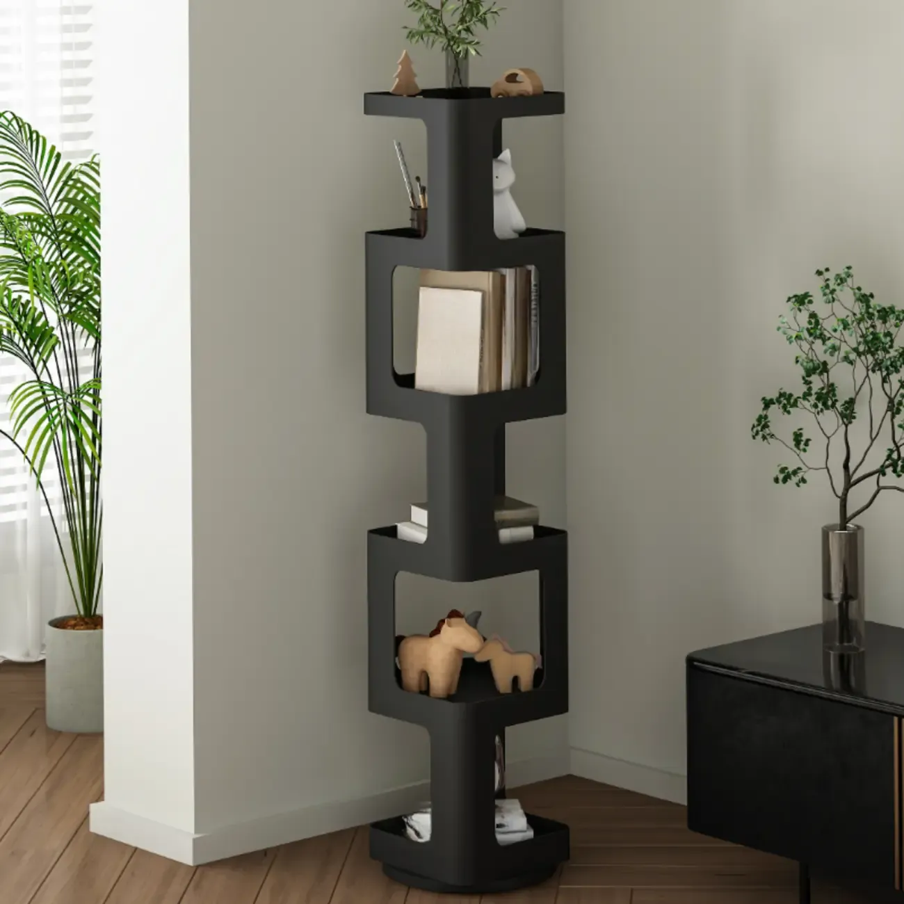 Chic Rotatable 4-Tier Vertical Metal Open Back Bookcase