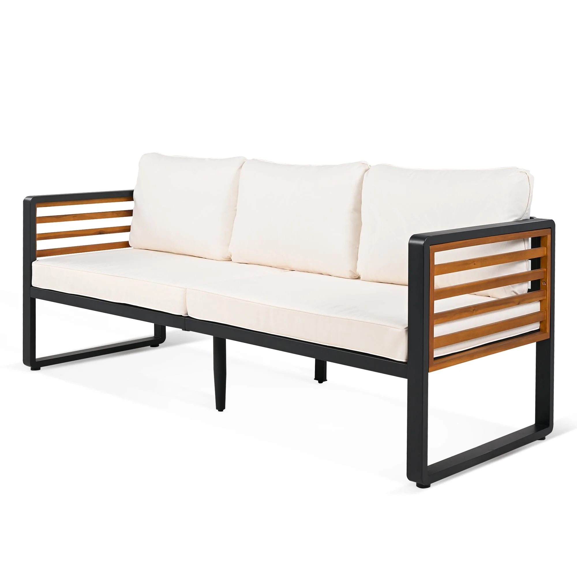 Metal and Wood Frame 4-pieces Outdoor Furniture Sofa Set