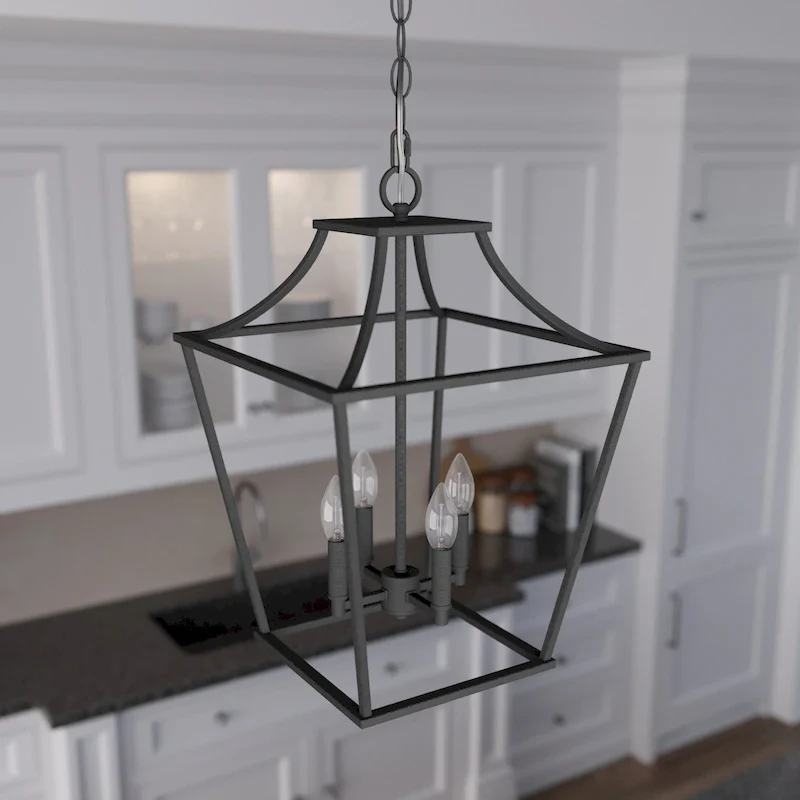 Hunter 15  Laurel Ridge 4-Light Lantern Pendant - Kitchen Island, Dining Room, Entry - Candle, Modern Farmhouse, Industrial