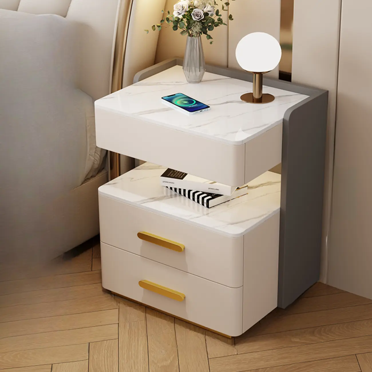 LED Wireless Charging Drawer Storage Nightstand