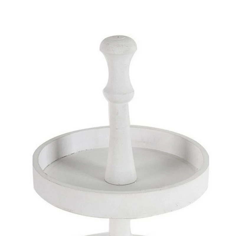 Semy 15 Inch 2 Tier Round Decorative Serving Tray, White Wood Finish