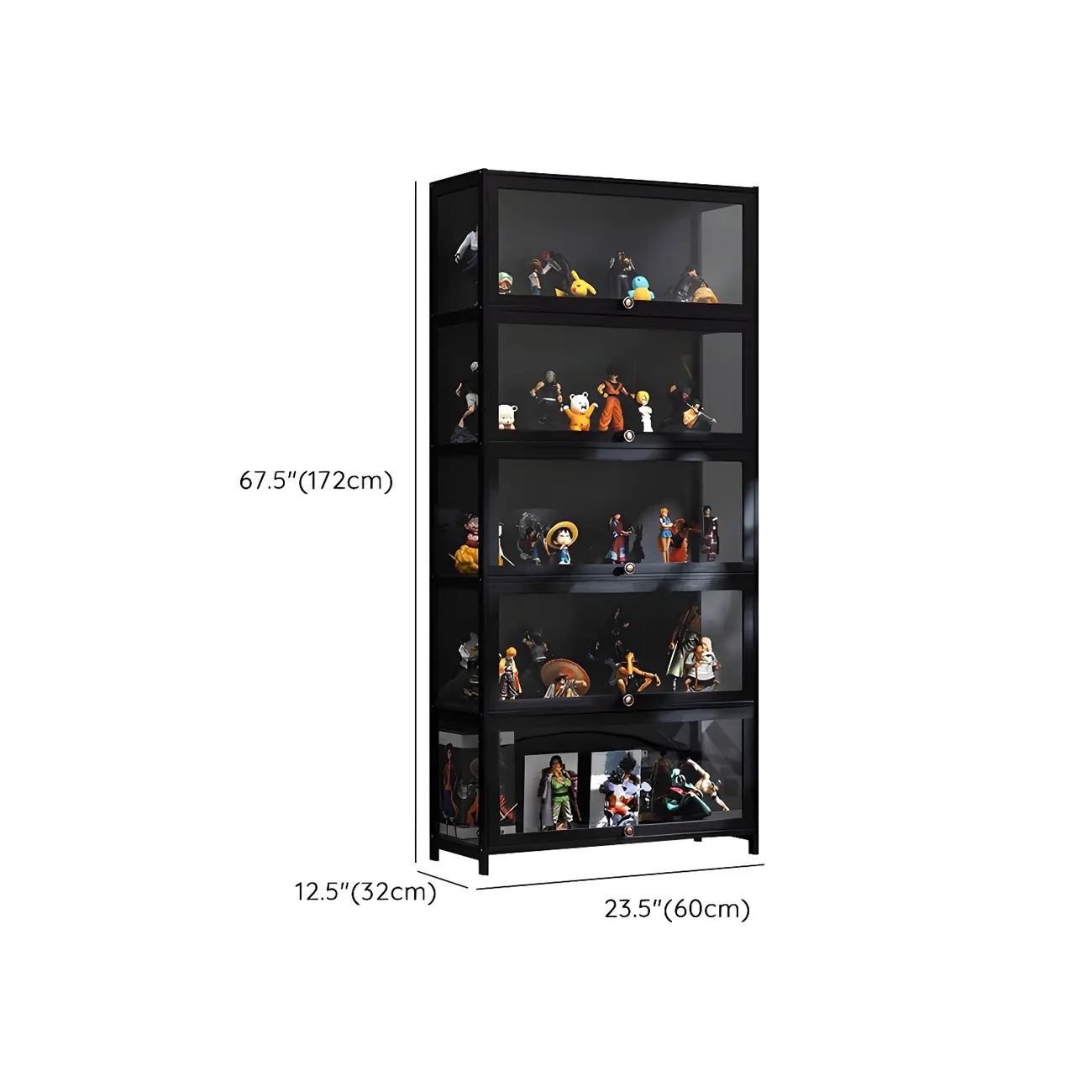 Elegant Black Bamboo Clear Figure Display Cabinet