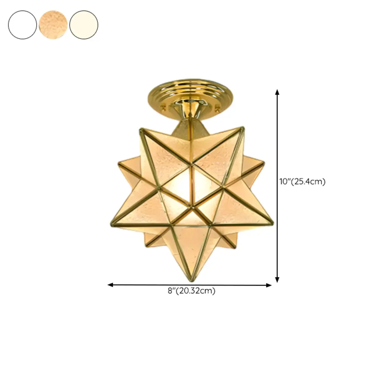 Colonial Style Gold Star Glass Shade Semi Flush Ceiling Light