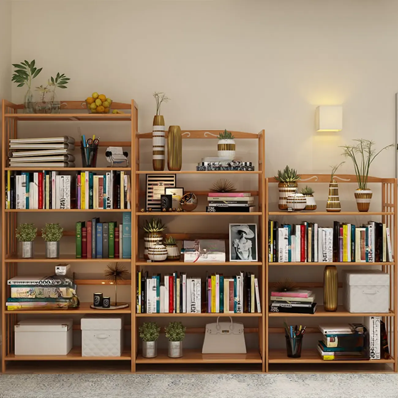 Elegant Nutural Bamboo Vertical Open Back Bookcase