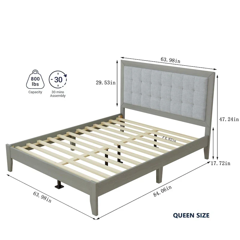 Christopher Knight Home - Emery Mid-Century Panel Bed Frame with Tufted Headboard