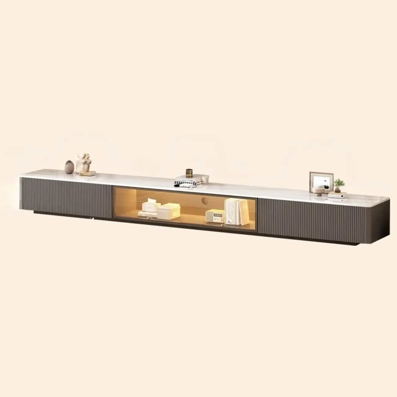 63 Champagne Long Stone TV Stand with Cable Management