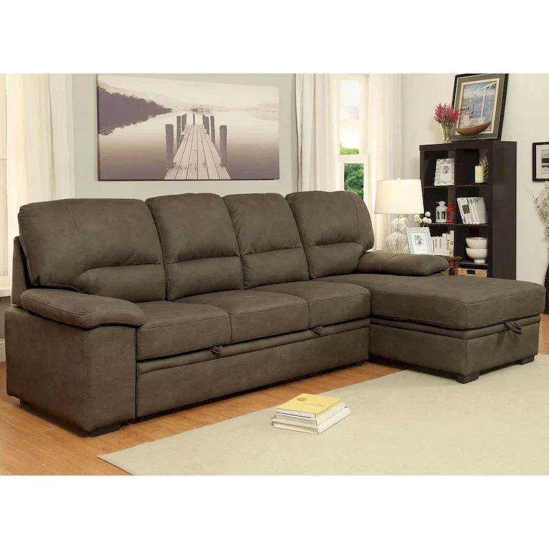 Werr Contemporary Faux Nabuck Fabric Sleeper Sectional with Storage Under Chaise by Furniture of America