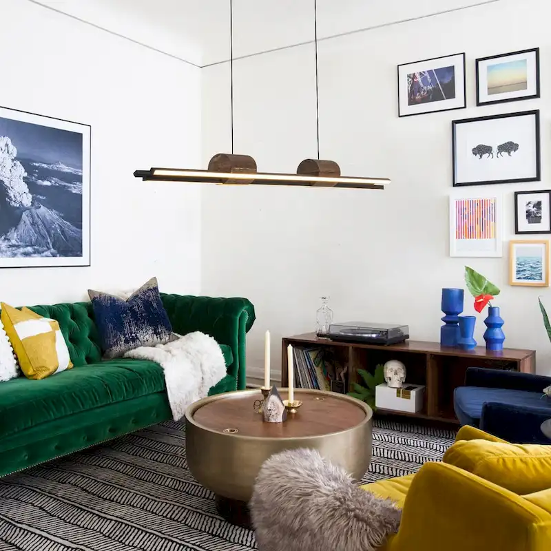 3-Light Integrated LED Linear Kitchen Island Pendant with Wood Accents - Black