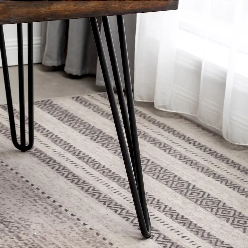 Aryven Industrial Metal Hairpin Design Dining Table, Rustic Dark Pine