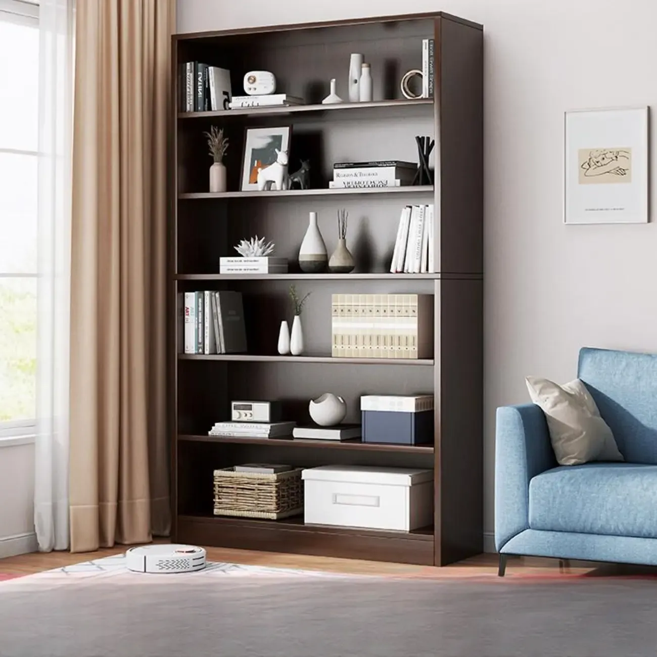 Modern Multi-Layer Brown Lumber Closed Back Bookcase