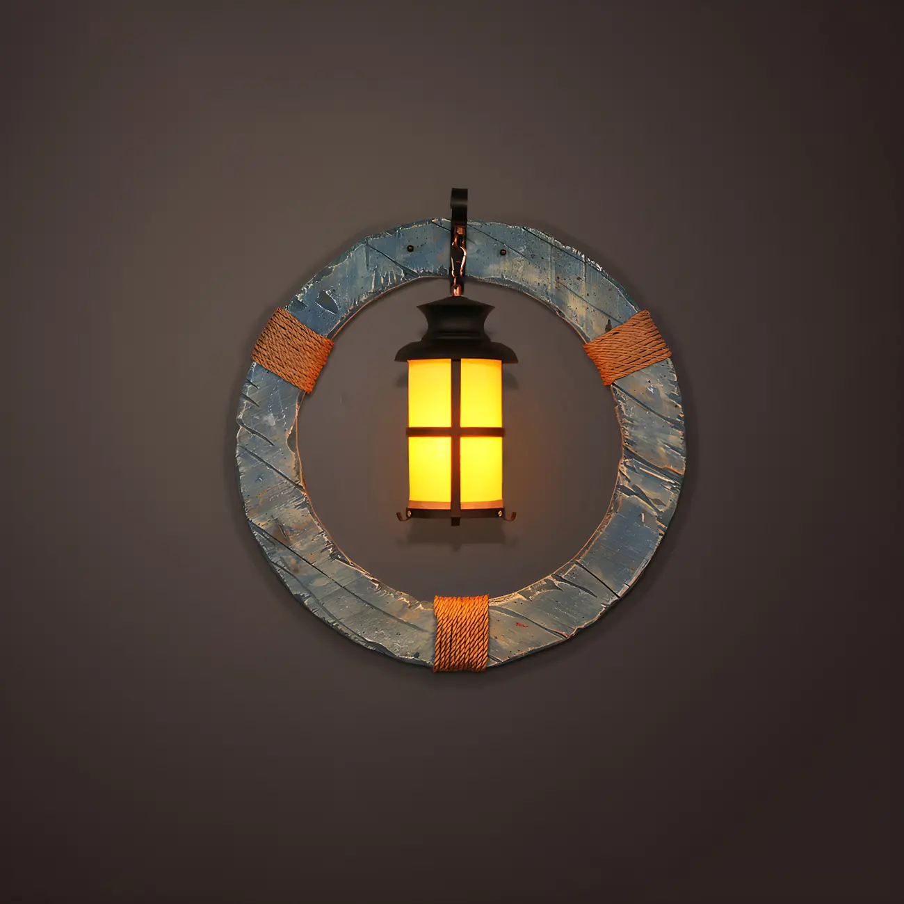 Industrial Distressed Wood Glass Black Wall Lantern Light