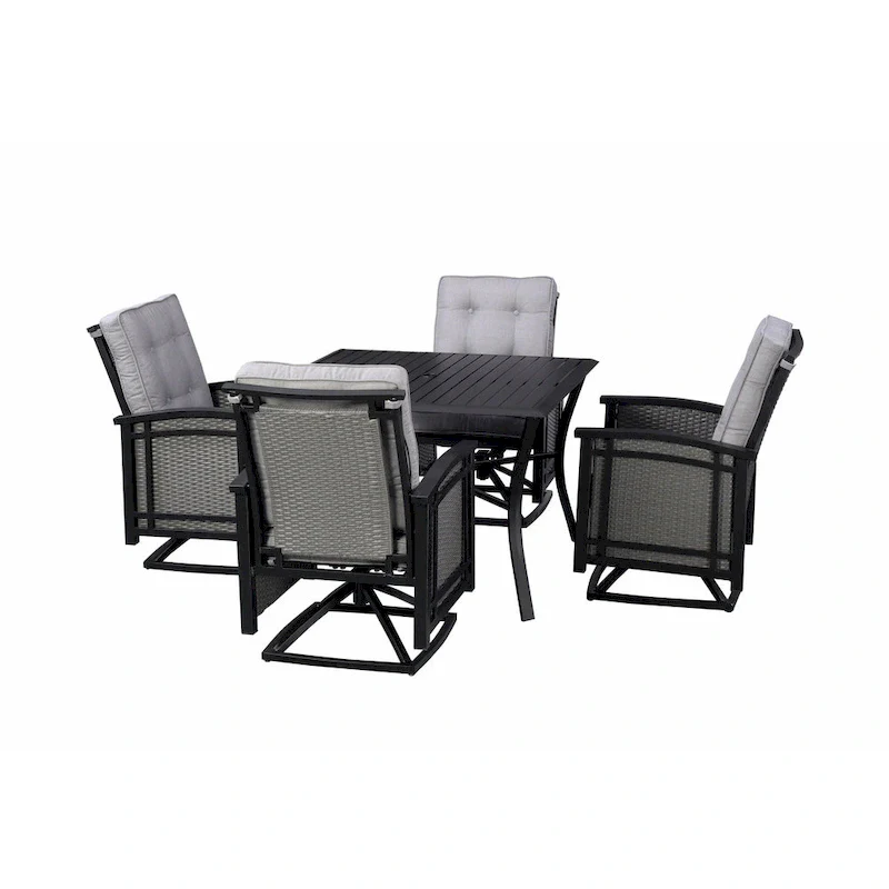5pc Aluminum and Wicker Swivel Rocking Palmetto Patio Dining Set with Cushions - N/A