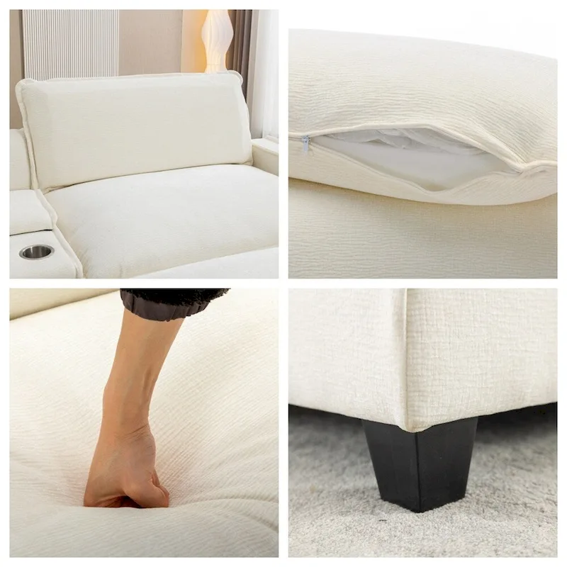 112.6 Chenille Upholstered Sectional Sofa with Two Removable Ottoman