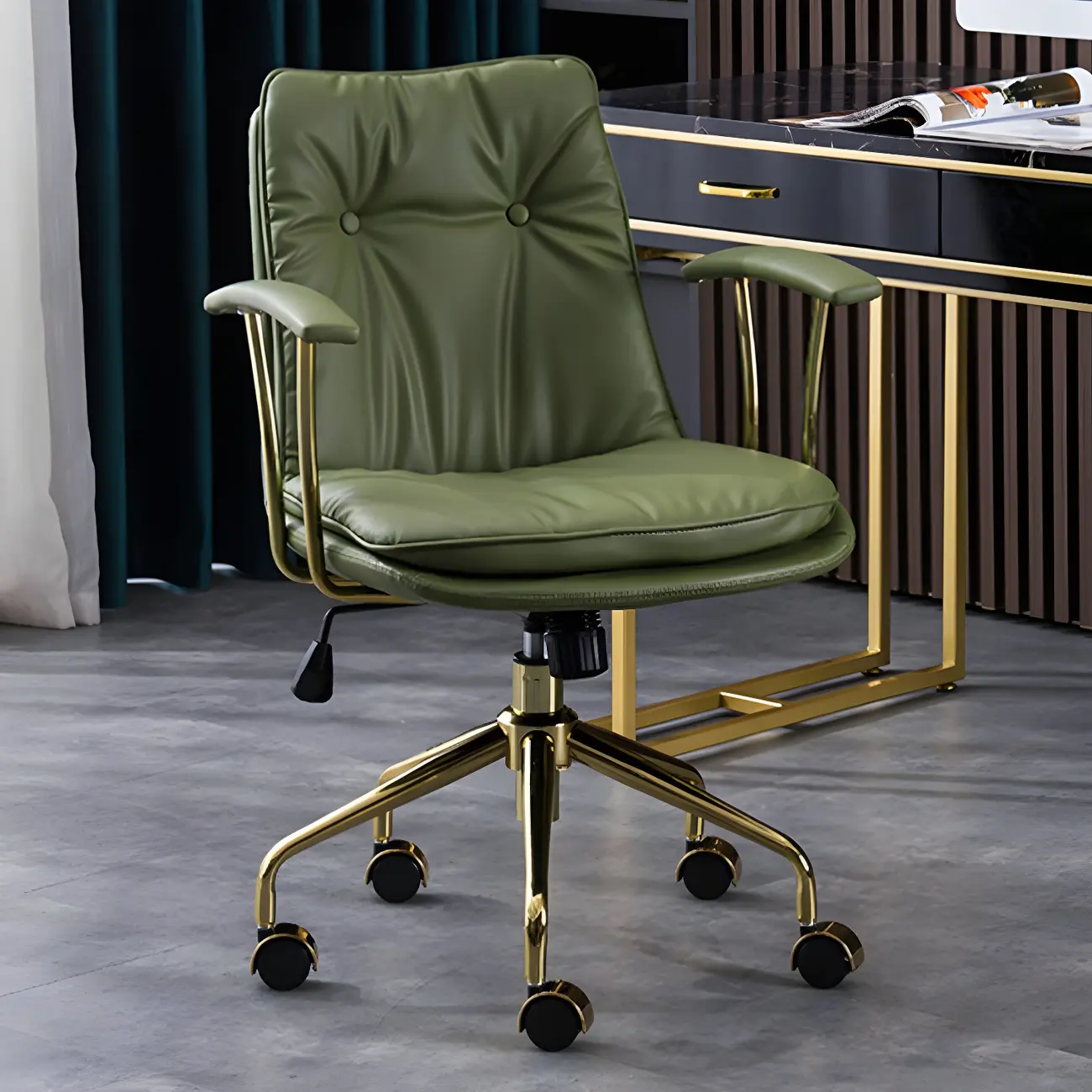 Modern Green Leather Swivel Tilt Office Chair