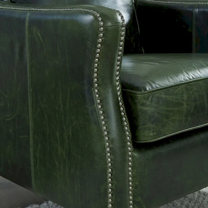 Essex Distressed Green Top Grain Leather Sofa and Loveseat Set