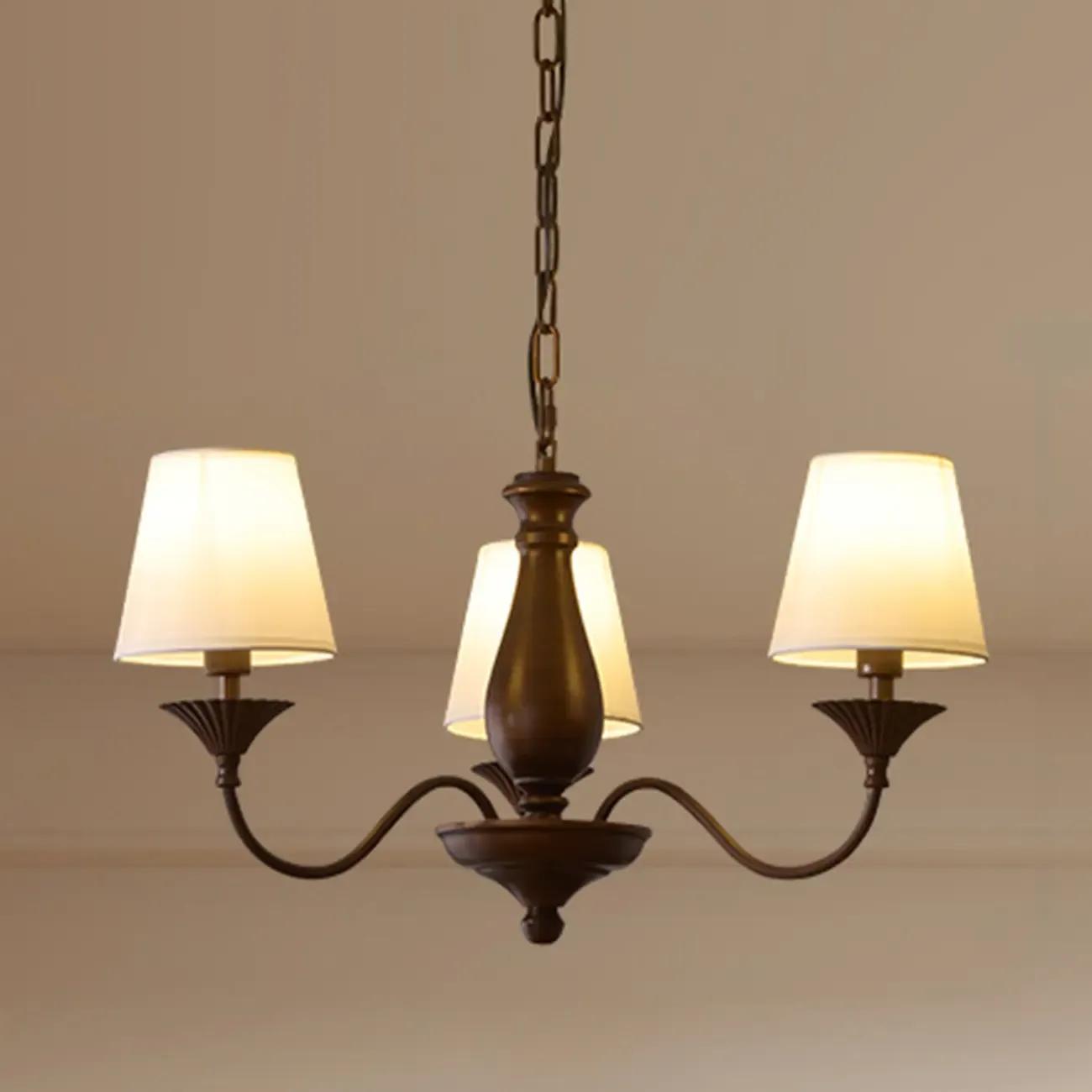 Traditional Brown Metal Fabric Barrel 8 Lights Chandelier