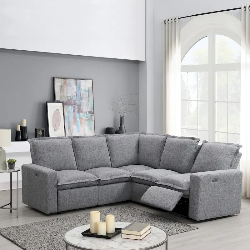 Linen L-Shaped Sectional Sofa with Power Recliners & USB
