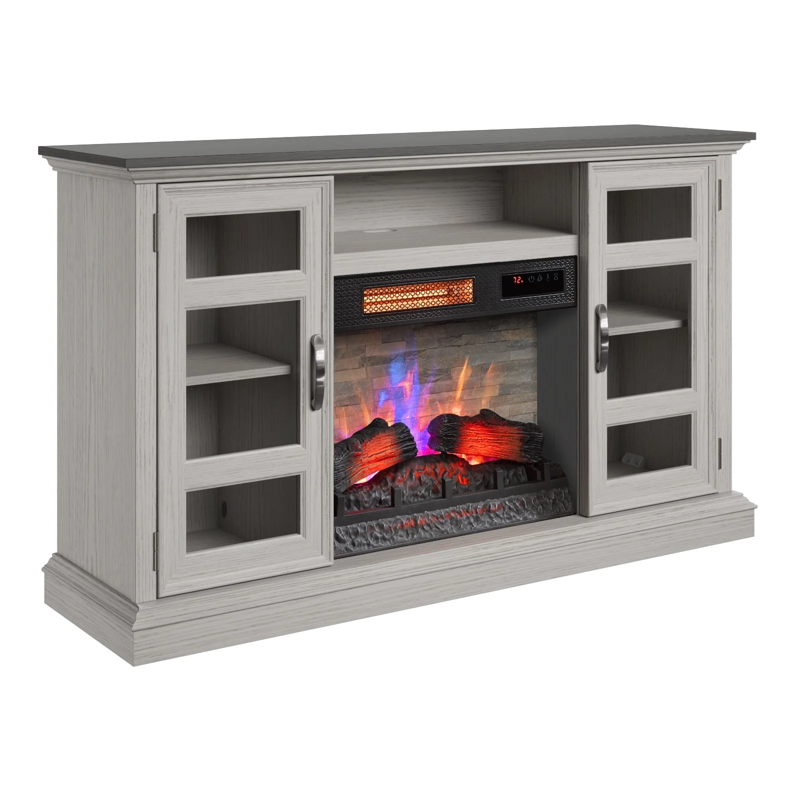 duraflame? Two Tone Wood Oak Electric Fireplace TV Stand with 3D Flames