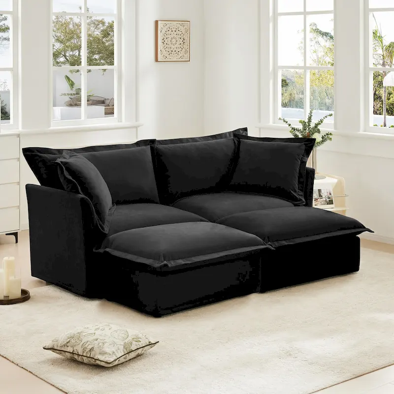 83.4 Chenille 2-Seater Sectional Sofa with Ottomans