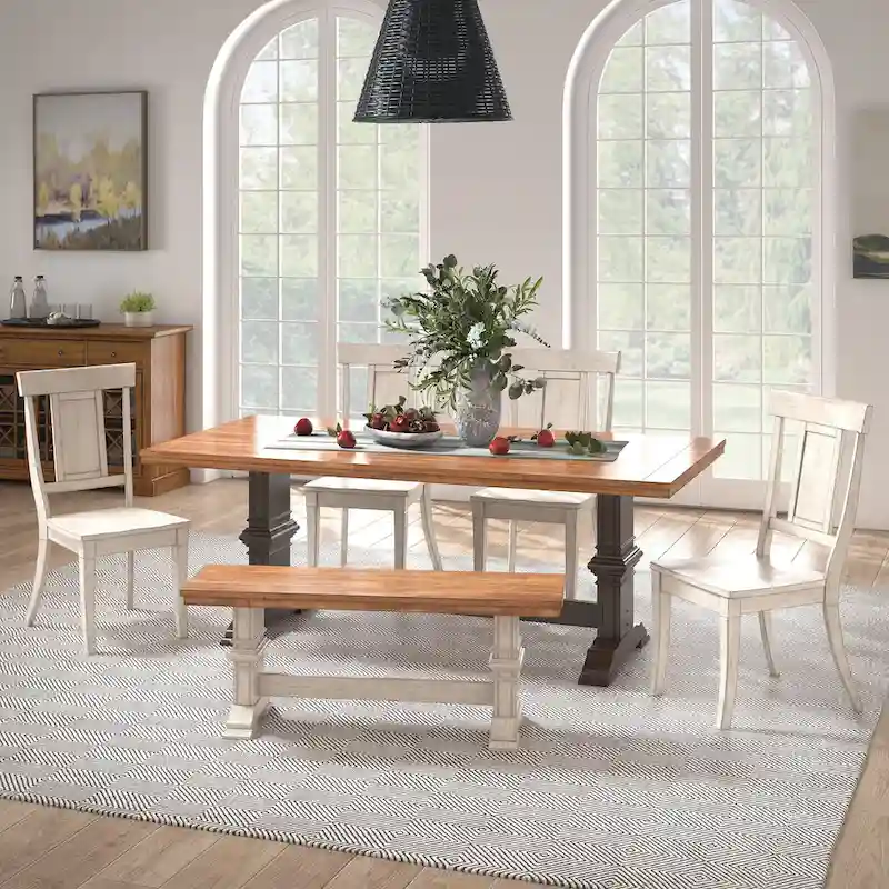 Ronda 78.7 Rectangular Solid Wood Top Dining Set with Panel Back Chairs