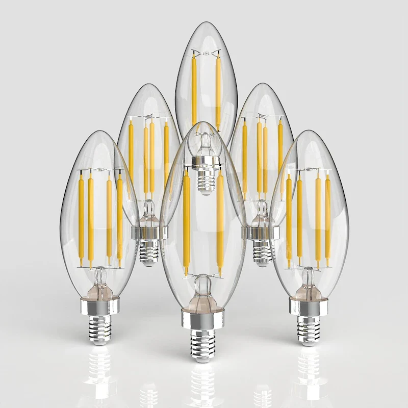 Classic Non-Dimmable C35-4W LED Edison Glass Bulbs with E12 Base, 80+ CRI, Warm White 2700K, Clear (Pack of 6) by JONATHAN Y