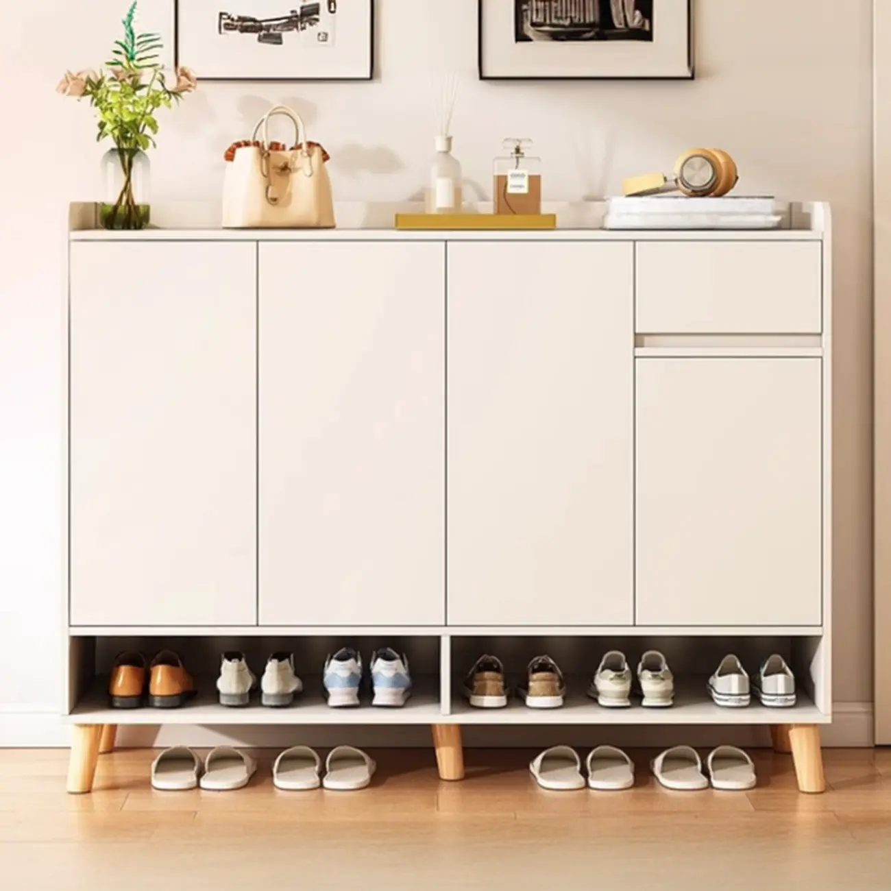 Vertical Modern White Wood Entryway Shoe Cabinet