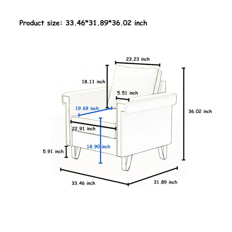 Velvet Accent Chair with Removable Cushions and Metal Legs