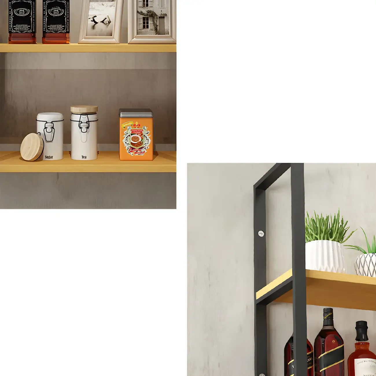 Industrial Wall-Mounted 3-Tier Wood Display Shelf