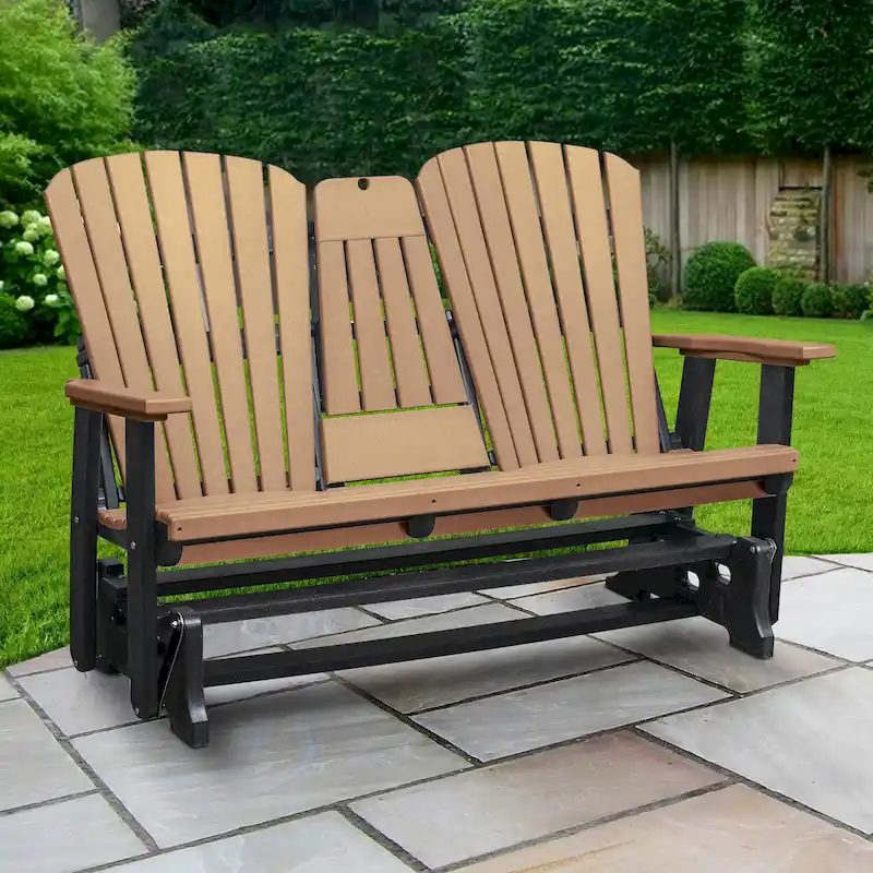 American Furniture Classics Two Seat Fan Back Glider with Drop Down Table/Cup Holder - N/A