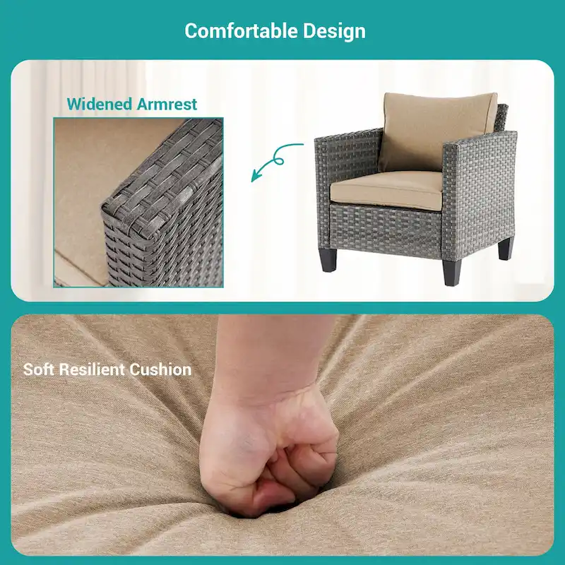 BONOSUKI 3-Piece Patio Sofa Set Grey Rattan with Side Table