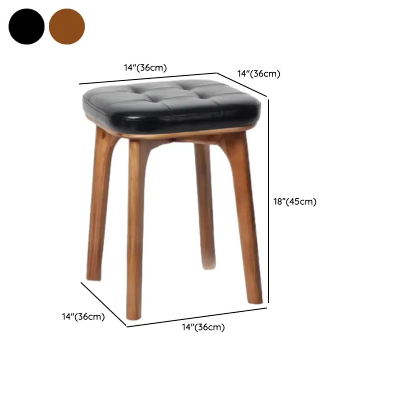 Scandinavian Wood Tufted Leatherette Bar Stools Backless