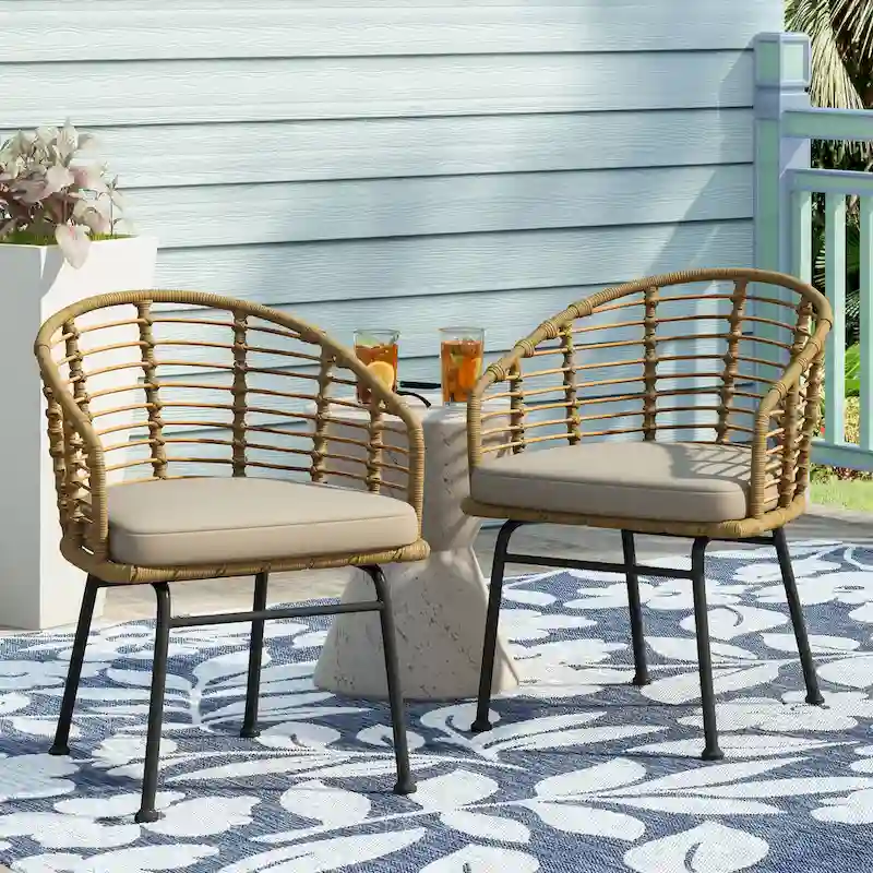 Randy Outdoor Wicker Chairs w/ Water-resistant Cushions (Set of 2) by Christopher Knight Home - 22.25 L x 22.75 W x 30.00 H